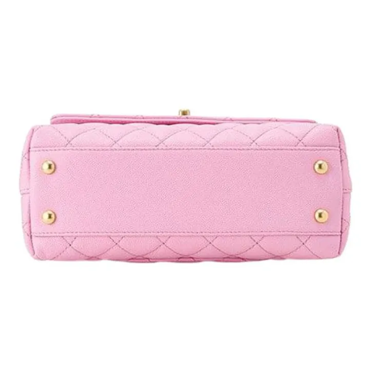 CHANEL Coco Handle23P Spring Summer Litchi Grain Cow Leather Handbag, Shoulder Bag, Crossbody Bag Trumpets Women's Pink-3