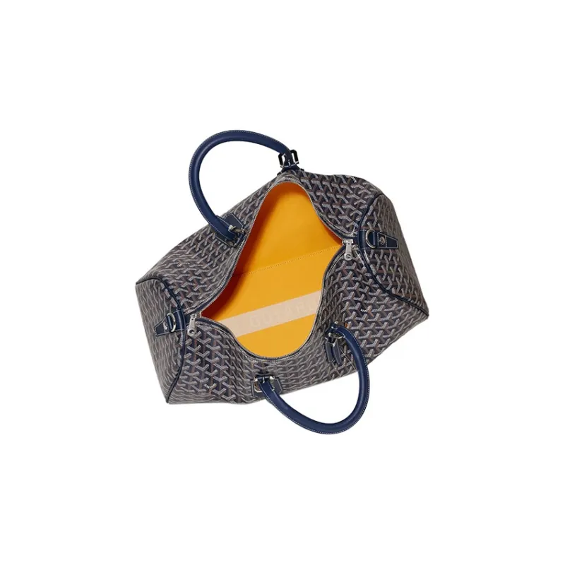 GOYARD Boston Canvas With Leather Portable Crossbody Travel Bag Medium Size Unisex Marine Blue-2
