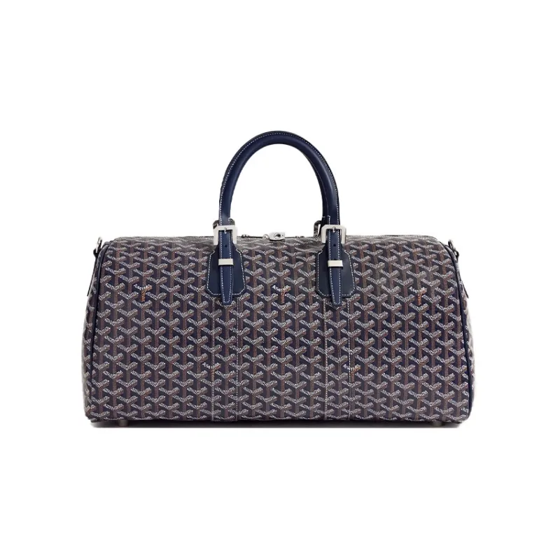 GOYARD Boston Canvas With Leather Portable Crossbody Travel Bag Medium Size Unisex Marine Blue-0