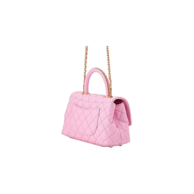 CHANEL Coco Handle23P Spring Summer Litchi Grain Cow Leather Handbag, Shoulder Bag, Crossbody Bag Trumpets Women's Pink-2