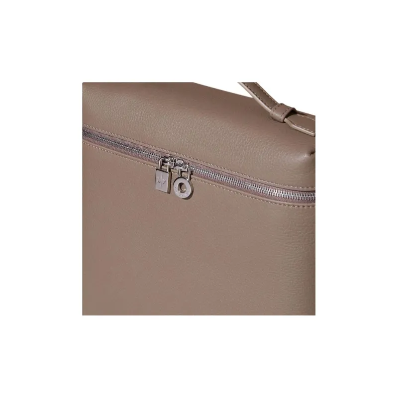 Loro Piana ExtraPocket Leather Tofu Bag Backpack Regular Women's Warm Beige/Elephant Gray-4