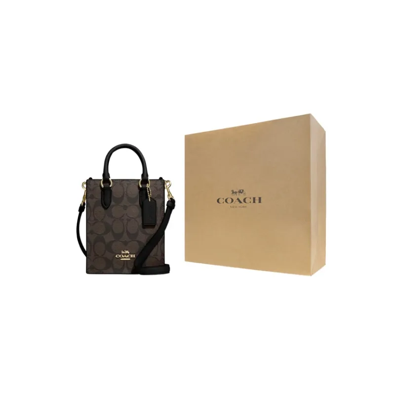 COACH Coated Fabric With Leather Tote Bag, Shopping Bag, Crossbody Bag, Handbag Mini Women's Black-8