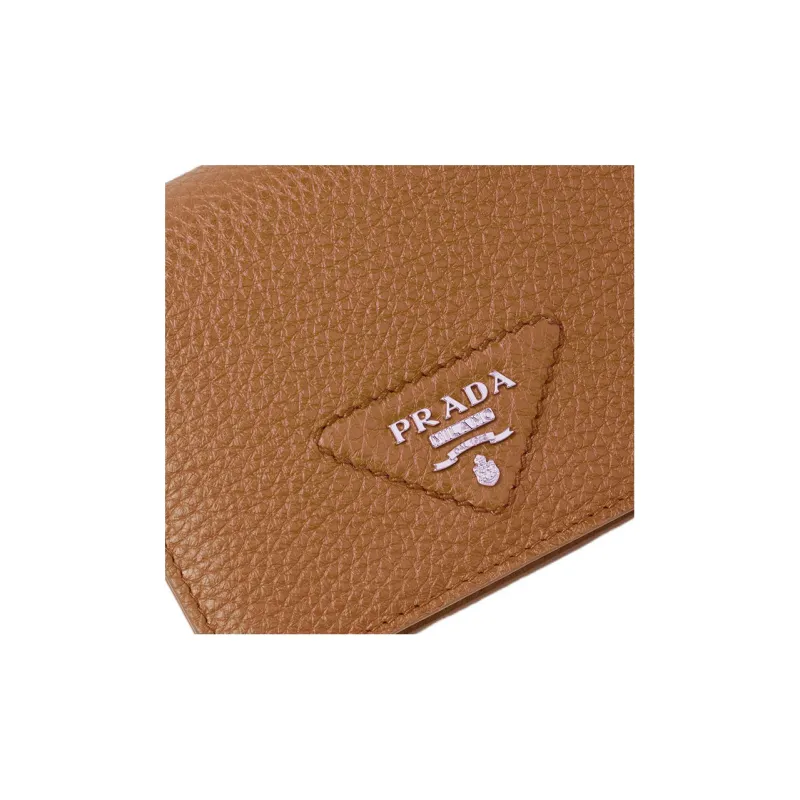 PRADA Leather Wallet Small Size Women's Caramel Brown-4