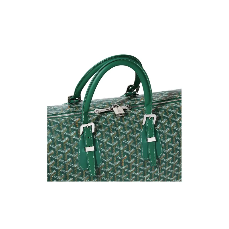GOYARD Boston Canvas With Leather Portable Crossbody Bag, Travel Bag Medium Size Unisex Green-3