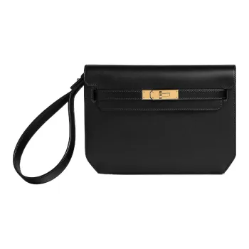HERMES Kelly Depeches Box Tadelakt Leather Clutch Regular Unisex Black