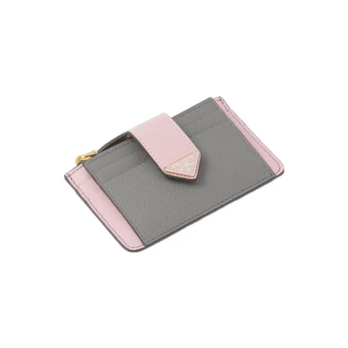 PRADA Leather Card Holder Women's Gray/Pink