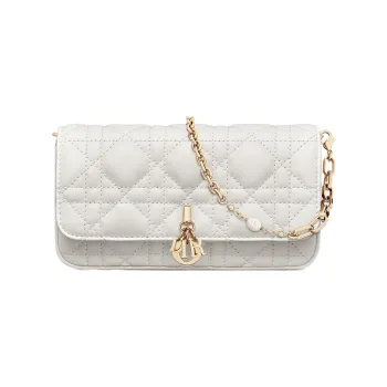 DIOR Lady Dior Wicker Pattern Sheepskin Clutch Shoulder Bag, Crossbody Bag, Cell Phone Pouch Women's White