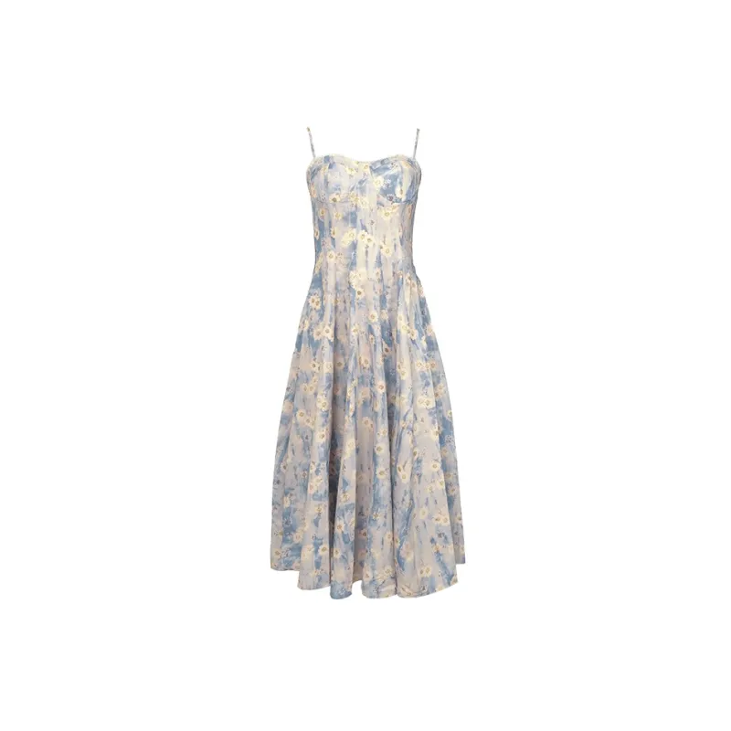 Vine Color Slip Dresses Women's Light Blue-0