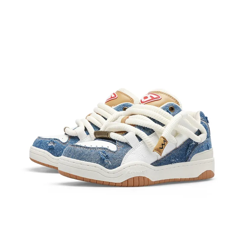 Cat&Sofa Dreadlocks Series Low Top Skateboard Shoes Unisex Denim Blue-1