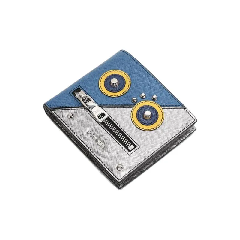 PRADA Cow Leather Money Clip Coin Purse Men's Blue Silver-1