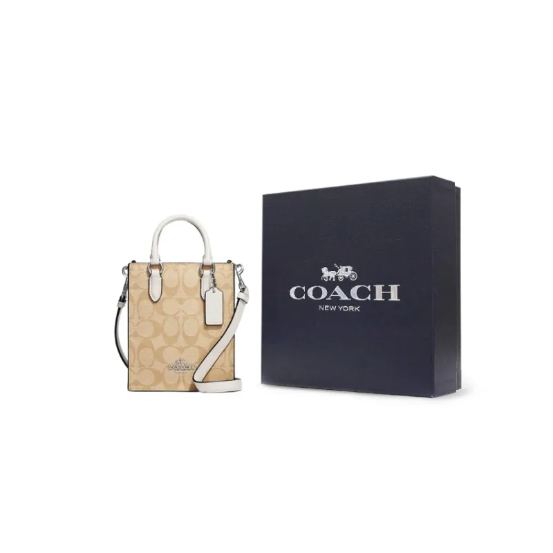 COACH N/S Canvas With Leather Tote Bag Shopping Bag Crossbody Handbag Mini Women's Brown-6