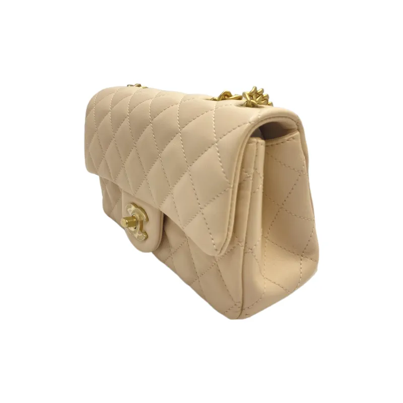 CHANEL Classic Flap CF Sheepskin Chain Bag, Shoulder Bag, Crossbody Bag Mini Women's Milk Tea Nude-2