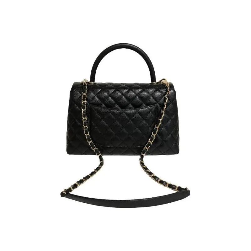 CHANEL Coco Handle Grain Embossed Calfskin Chain Bag, Handbag, Shoulder Bag, Crossbody Bag Medium Size Women's Black-4