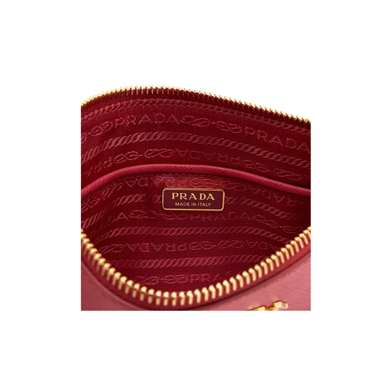 PRADA Cow Leather Shoulder Bag Mahjong Clutch Shoulder Bag Women's Red-7