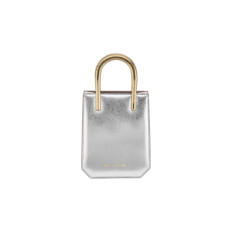 BVLGARI Serpentine Calfskin Tote Bag Shopping Bag Shoulder Bag Crossbody Bag Handbag Mini Women's Silver-2