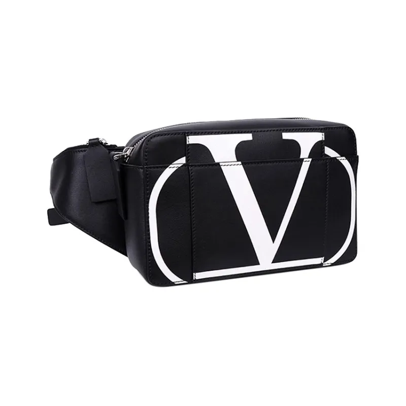 Valentino Calfskin One Shoulder Crossbody Fanny Pack Men's Black-1