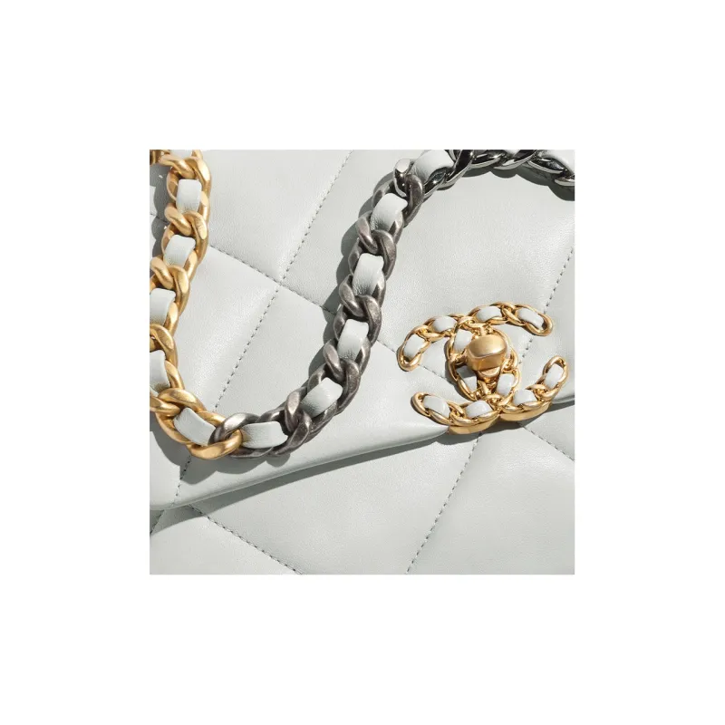 CHANEL 19Bag Lambskin Handbag, Shoulder Bag, Crossbody Bag Women's Light Gray Blue-3