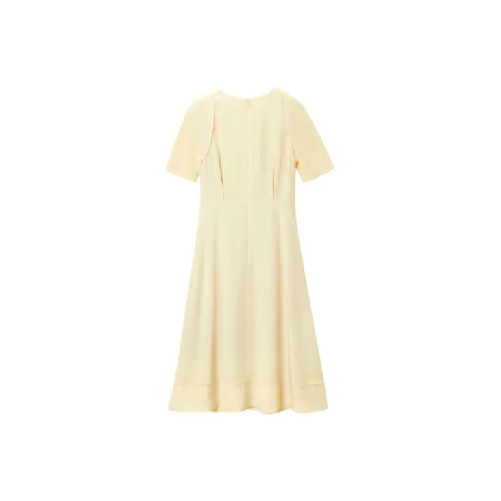 OVV Short Sleeved Dresses Women's Beige Yellow Solid Color 10-1