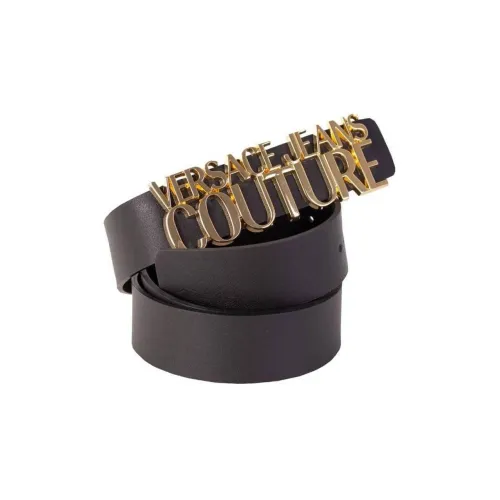 VERSACE JEANS Business Smooth Buckle Leather Belts Unisex Black