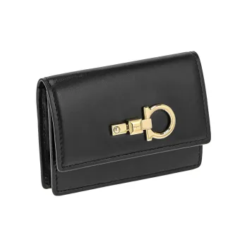 FERRAGAMO Leather Business Card Holder Card Case Regular Women's Black