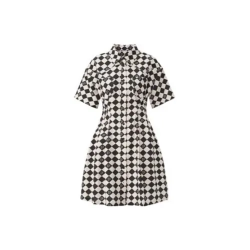 PEACEBIRD MEN/PEACEBIRD MENs X Pinocchio Co-branded Series Short-Sleeved Dresses Women's Unisex Plaid