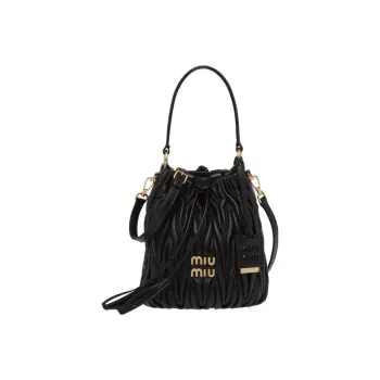 MIU MIU Leather Bucket Bag, Handbag, Shoulder Bag, Crossbody Bag Women's Black