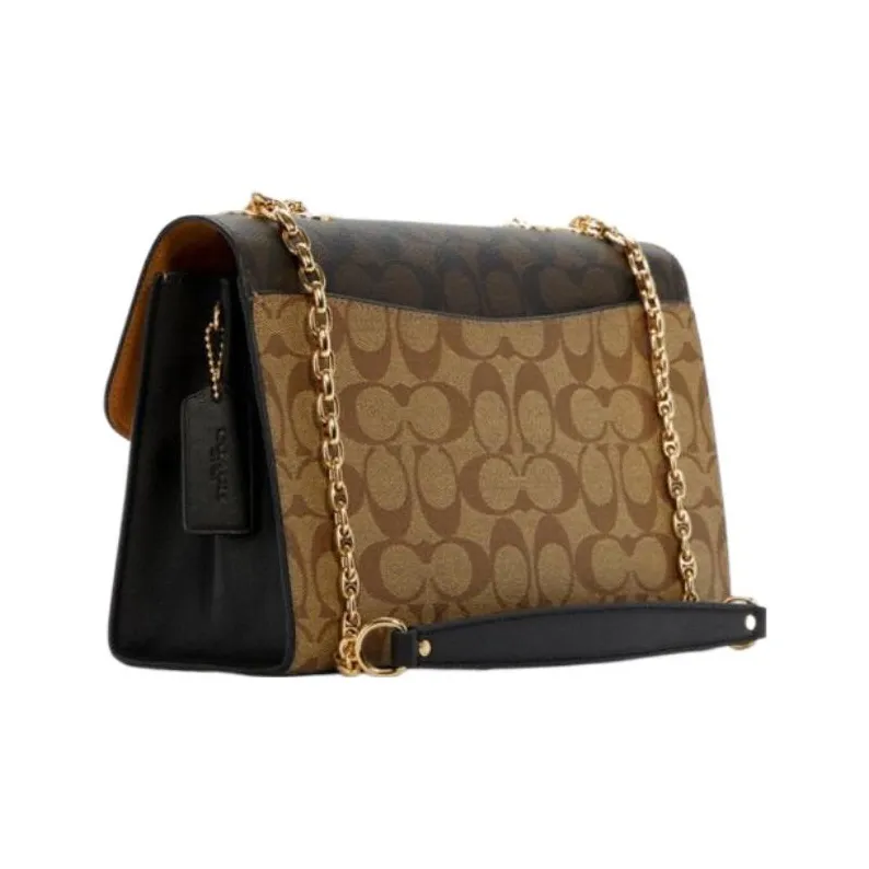 COACH Lane Coated Canvas With Leather Portable Crossbody Bag Shoulder Bag Medium Size Women's Brown White-1