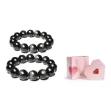 Silver Sheen Obsidian Couple Beaded Bracelet+Valentine's Day Box