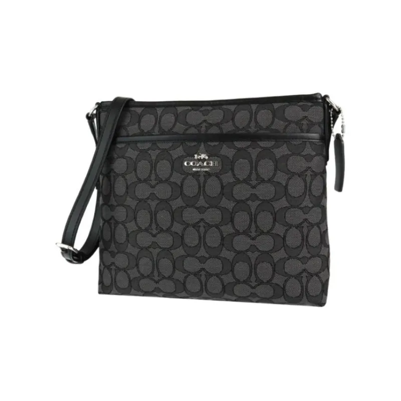 COACH File Canvas With Leather Messenger Bag Shoulder Bag Crossbody Bag Medium Size Women's Black-1