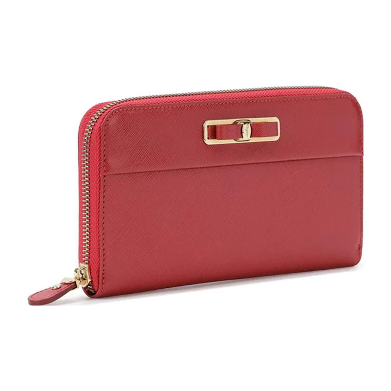 FERRAGAMO Cow Leather Long Wallet Women's Red-1