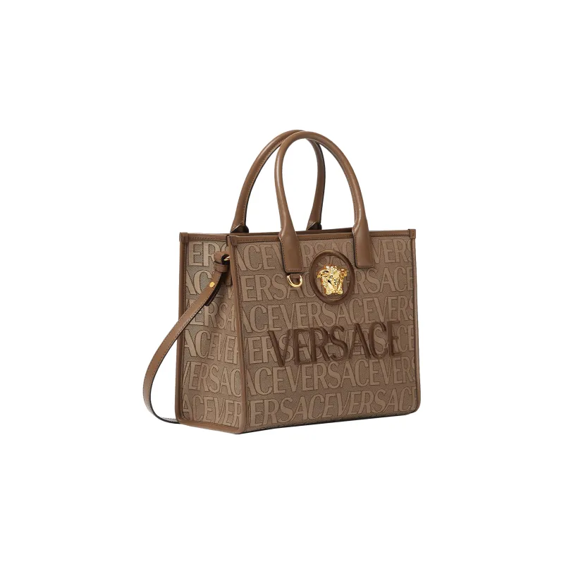VERSACE Cow Leather Tote Bag Shopping Bag Shoulder Bag Crossbody Bag Handbag Small Size Women's Brown-1