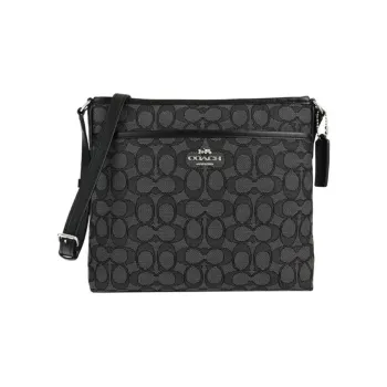 COACH File Canvas With Leather Messenger Bag Shoulder Bag Crossbody Bag Medium Size Women's Black