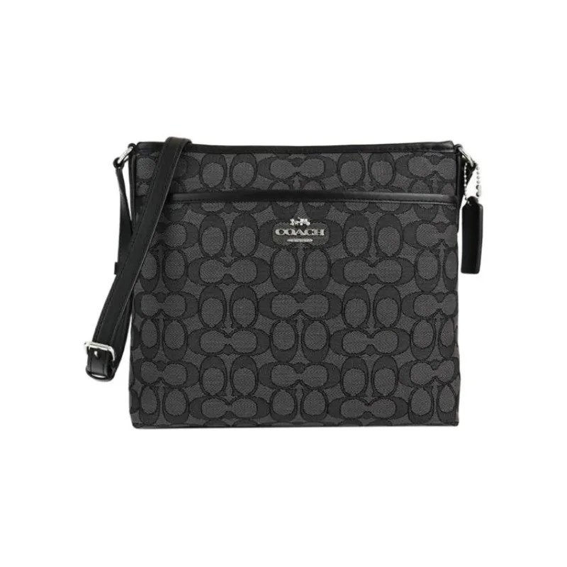 COACH File Canvas With Leather Messenger Bag Shoulder Bag Crossbody Bag Medium Size Women's Black-0