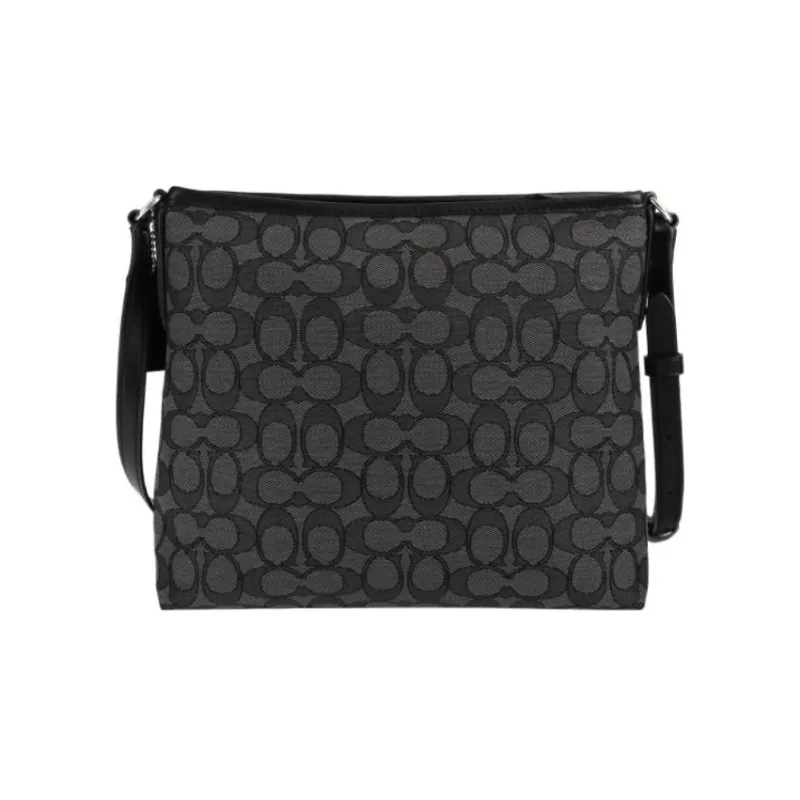 COACH File Canvas With Leather Messenger Bag Shoulder Bag Crossbody Bag Medium Size Women's Black-2