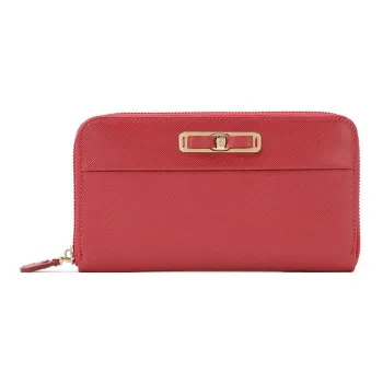 FERRAGAMO Cow Leather Long Wallet Women's Red