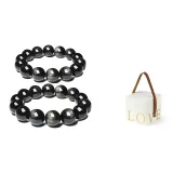 Silver Sheen Obsidian Couple Beaded Bracelet+LOVE Box