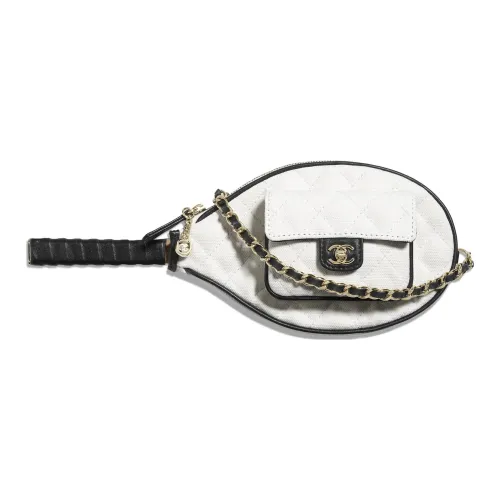 CHANEL Cotton With Canvas And Calfskin Canvas Bag One Shoulder Crossbody Clutch Women's White