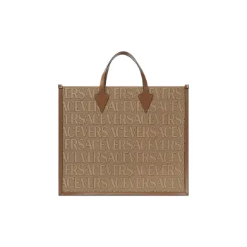 VERSACE Cow Leather Tote Bag Shopping Bag Shoulder Bag Crossbody Bag Handbag Regular Men's Brown