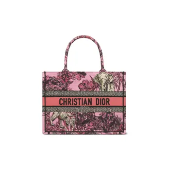 DIOR BookTote Embroidery Tote Bag Shopping Bag Handbag Medium Size Women's Pink/Multicolor