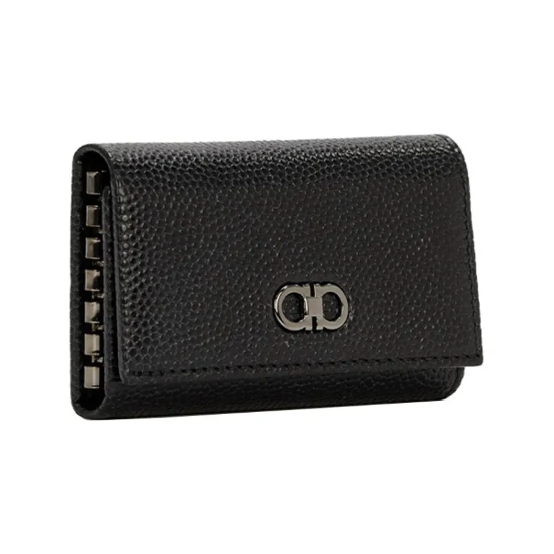 FERRAGAMO Grained Leather Coin Purses Wallets Regular Women's Black-1