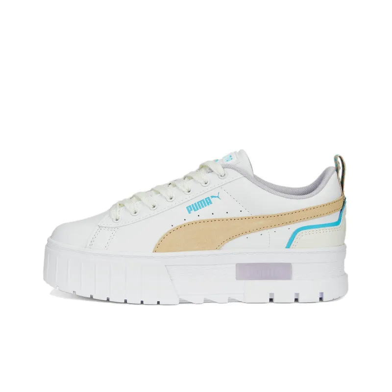 PUMA Mayze Brighter Days Anti-Slip Wear-Resistant Low-Top Skateboard Shoes Women's White Brown-0
