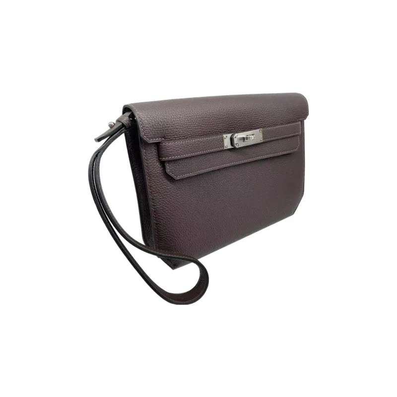 HERMES Kelly Depeches Togo Calfskin Clutch Regular Men's 47 Chocolate Chocolate-1