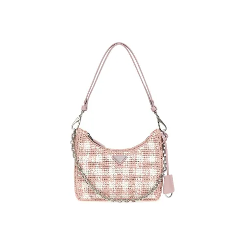 PRADA Leather Shoulder Bag Women's Pink