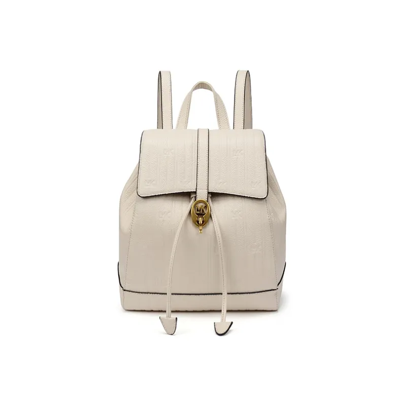 LMK Cow Leather Double Shoulder Backpack Medium Size Women's Black/Ivory-1