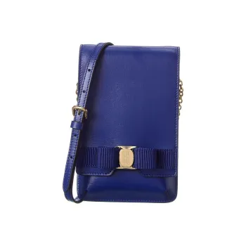 FERRAGAMO Vara Leather Shoulder Bag Crossbody Bag Cell Phone Pouch Women's Blue