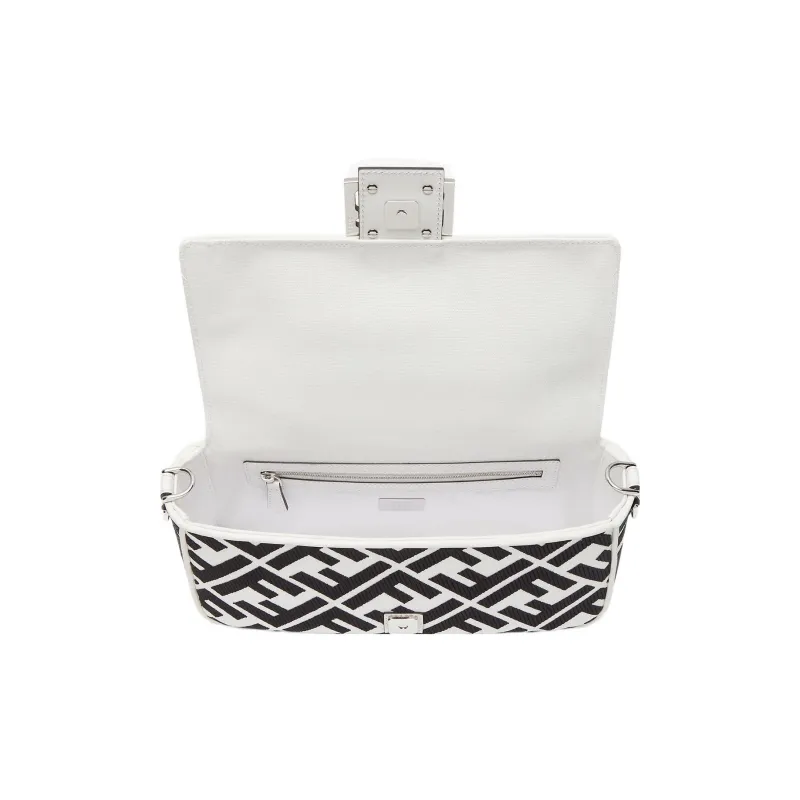 FENDI Baguette Embroidery Canvas Baguette Bag, Handbag, Shoulder Bag, Crossbody Bag Medium Size Women's Black/White-3