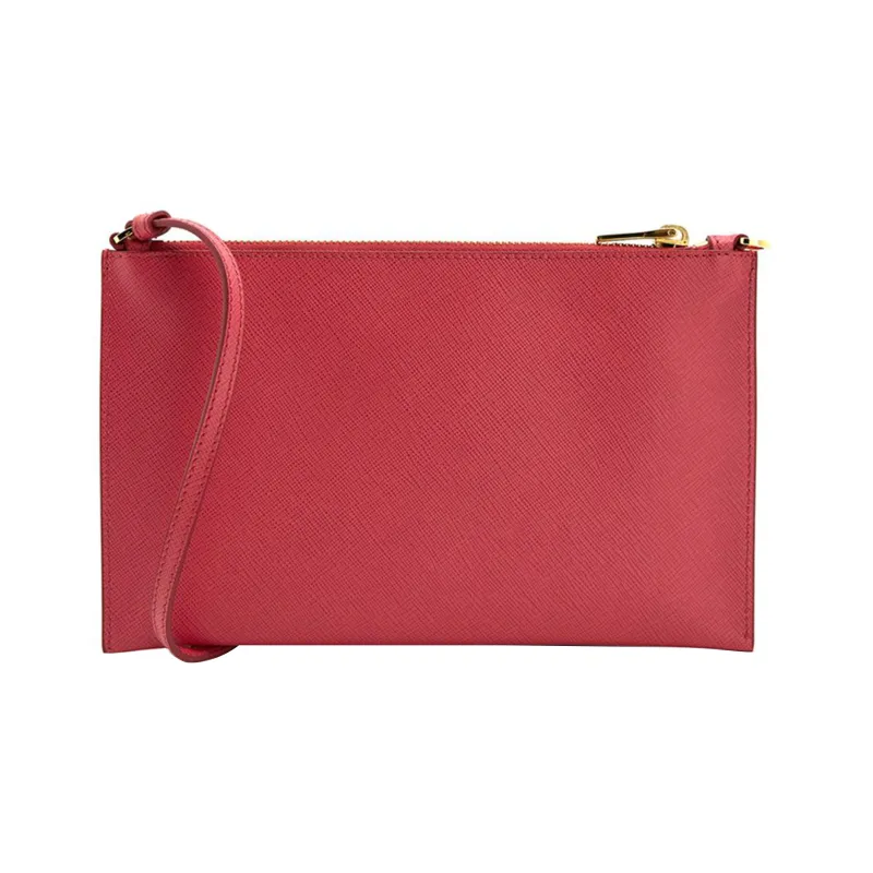 PRADA Cow Leather Shoulder Bag Mahjong Clutch Shoulder Bag Women's Red-3
