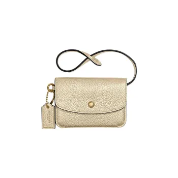 COACH Card Case Pebbled Leather Coin Purse Wallets Card Holders Mini Women's Gold