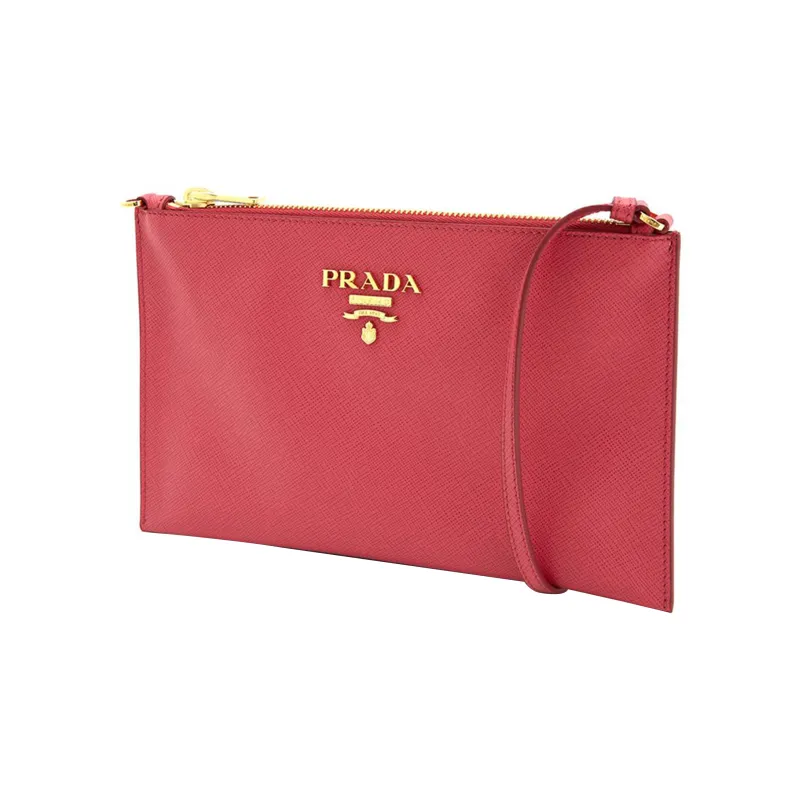 PRADA Cow Leather Shoulder Bag Mahjong Clutch Shoulder Bag Women's Red-2