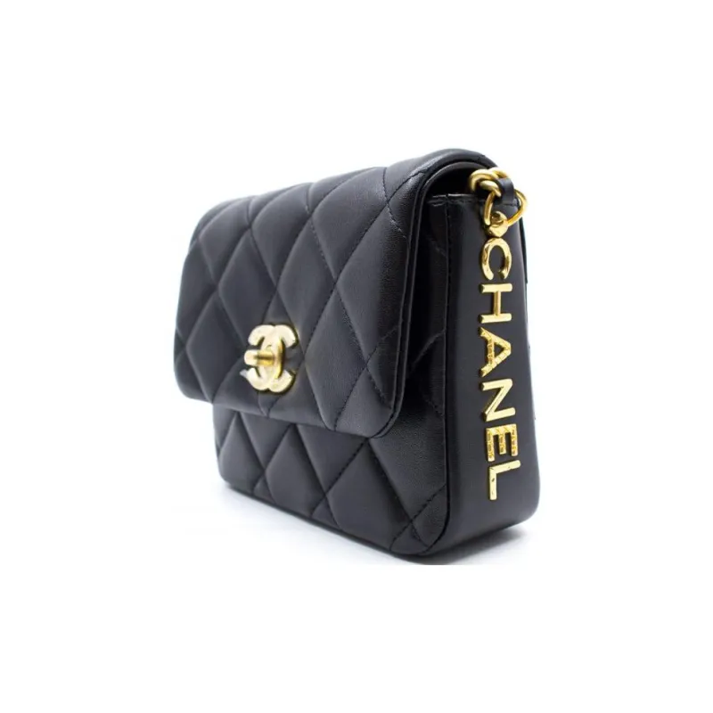 CHANEL Sheepskin Flap Bag, Coin Purse, Shoulder Bag, Crossbody Bag Mini Women's Black-1